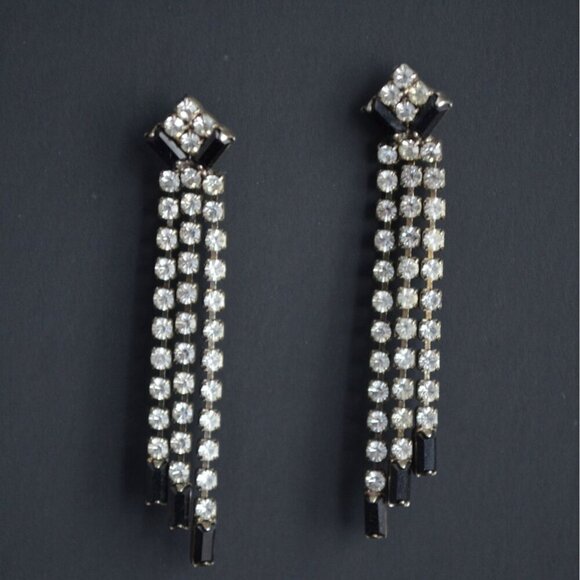 Vintage Art Deco Style Rhinestone Dangle Earrings - Picture 1 of 3